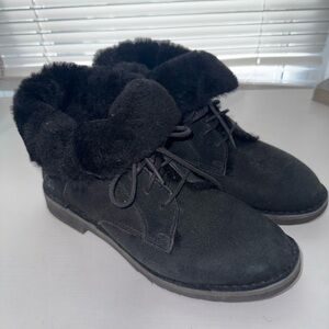 UGG Black Suede Shearling Lined Ankle Boots